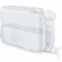 Large clear plastic container with a lid on a white background with clear liquid inside